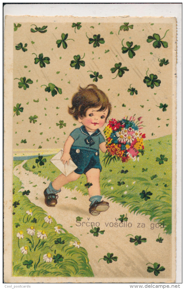 BAUMGARTEN, BIRTHDAY, CHILDREN, RAINING SHAMROCKS, LITTLE BOY, EX Cond. Litho PC, Used 1934, UNSIGNED - Baumgarten, F.