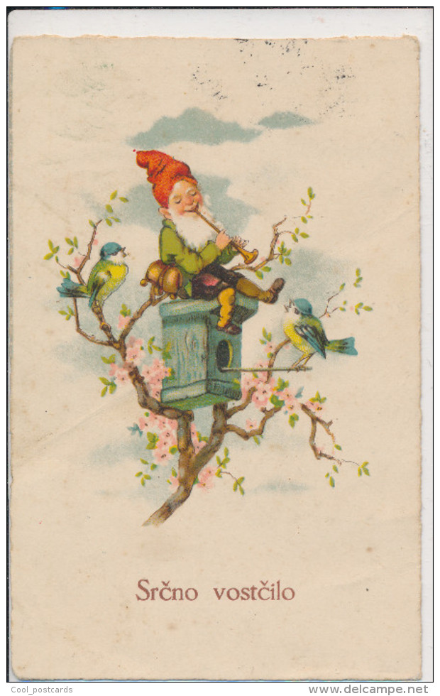 BAUMGARTEN, MUSICIAN ELF WITH FLUTE, BIRD, BLUE TIT,  VF Cond.  PC, Used 1935 - Baumgarten, F.