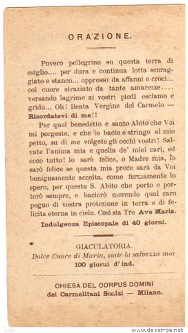 Santino Originale Primi 900 -NOSTRA SIGNORA DEL CARMELO - - Devotieprenten