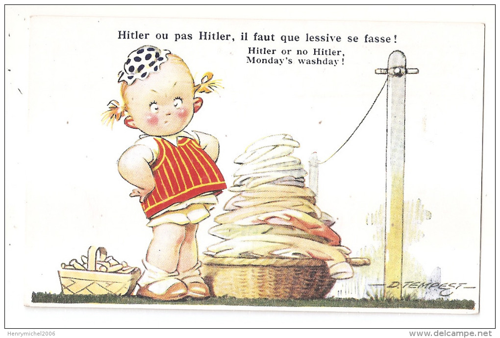 Cpa Illustrateur Tempest Hitler Ou Pas Il Faut Que Lessive Se Fasse ! Enfant Made In England Angleterre - Autres & Non Classés