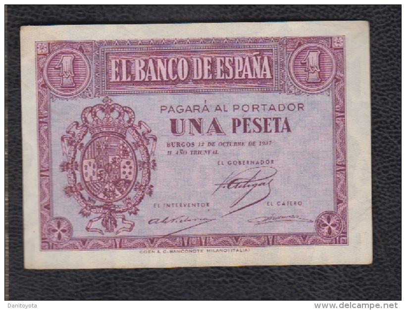 EDIFIL 425    1 PTA 12 DE OCTUBRE DE 1937.   SERIE A  SIN CIRCULAR. - 1-2 Pesetas