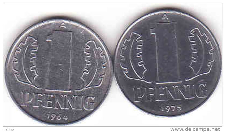 Deutschland DDR, 2 X 1 Pfennig 1964 + 1975 - 1 Pfennig