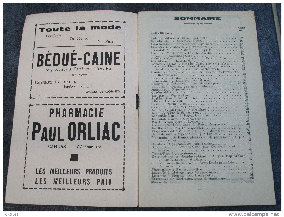 Société De Transports Auxiliaires Du Réseau Paris-Orléans  LIGNES D´AUTOBUS DU LOT  Horaire Mai 1938 - Europa