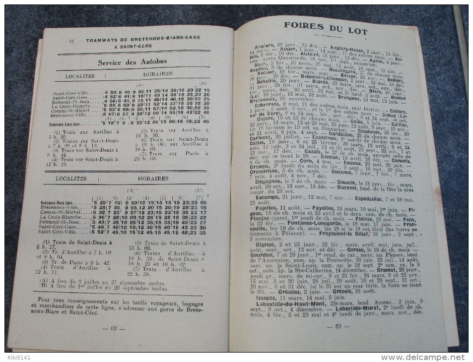 Société De Transports Auxiliaires Du Réseau Paris-Orléans  LIGNES D´AUTOBUS DU LOT  Horaire Mai 1938 - Europe