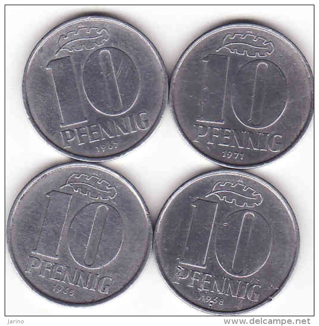 Deutschland DDR, 4 X 10 Pfennig 1965 + 1967 + 1968 + 1971 - 10 Pfennig