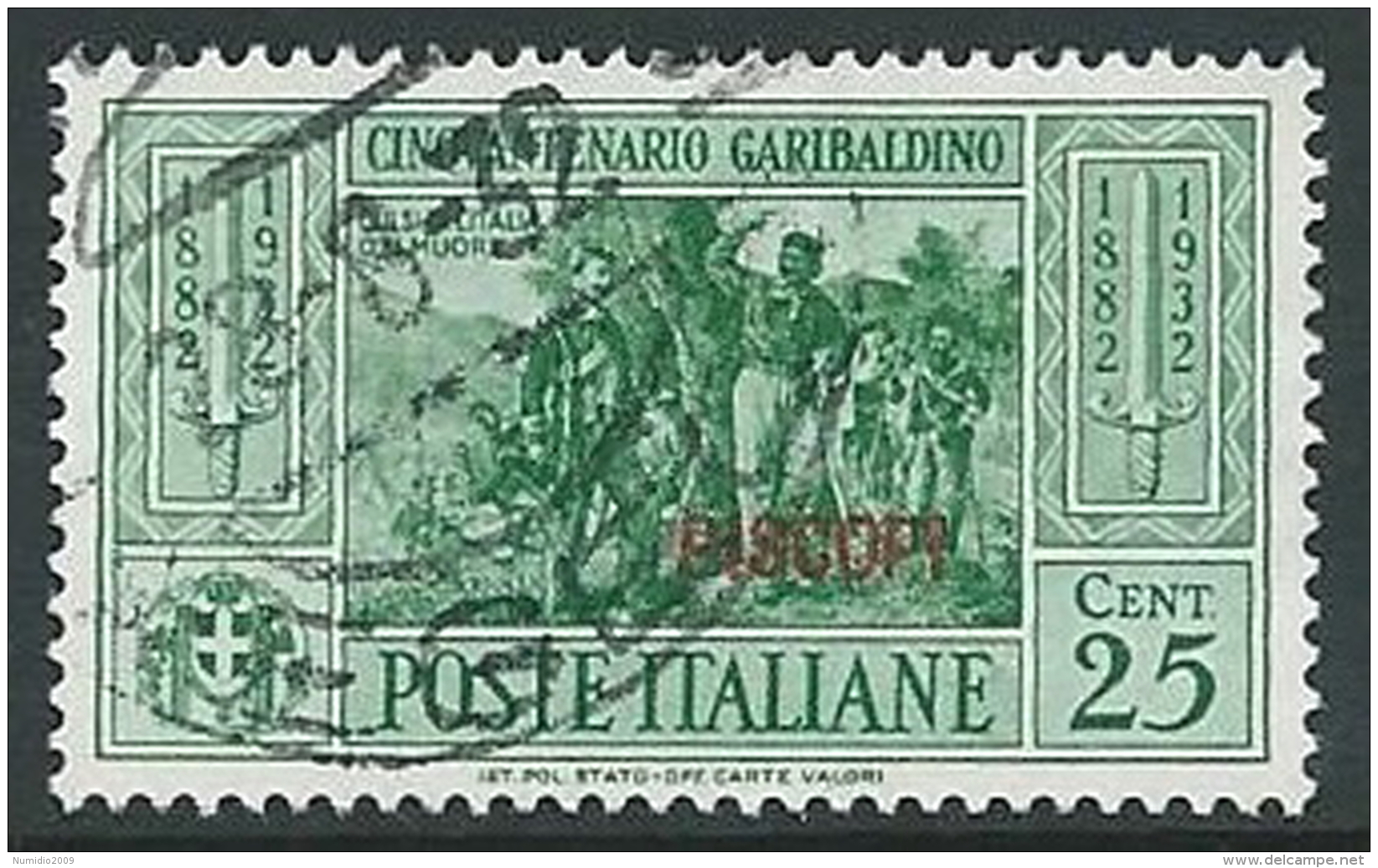 1932 EGEO PISCOPI USATO GARIBALDI 25 CENT - U27-5 - Egée (Piscopi)