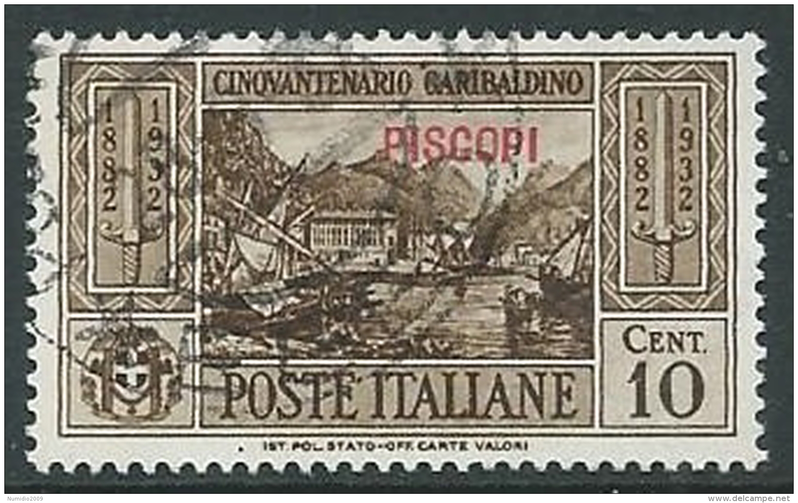 1932 EGEO PISCOPI USATO GARIBALDI 10 CENT - U27-5 - Ägäis (Piscopi)