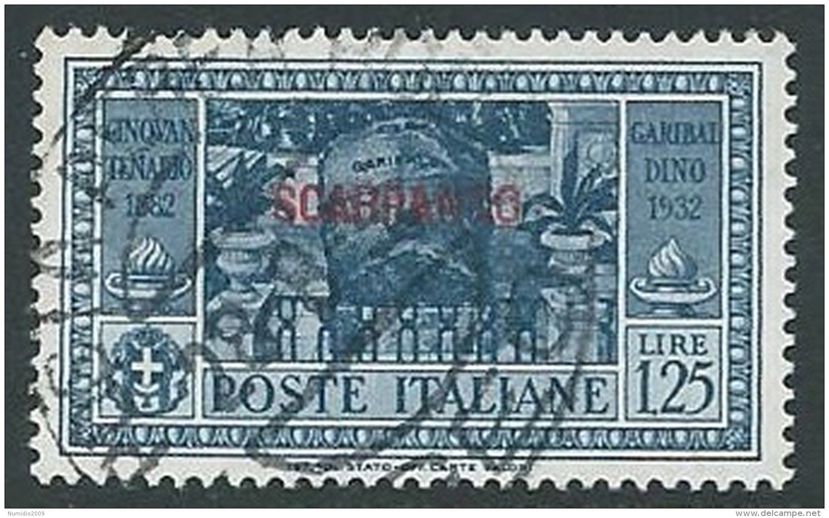 1932 EGEO SCARPANTO USATO GARIBALDI 1,25 LIRE - U27-6 - Ägäis (Scarpanto)