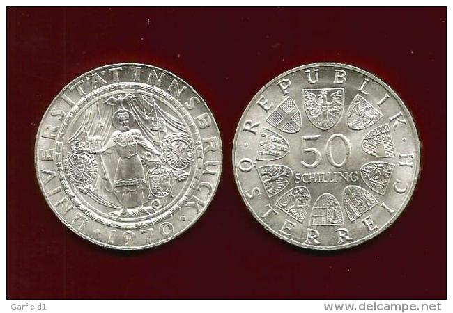 Republik Österreich  1970 , Universität Innsbruck - 50 Schilling - Silber / Silver / Argent - Austria