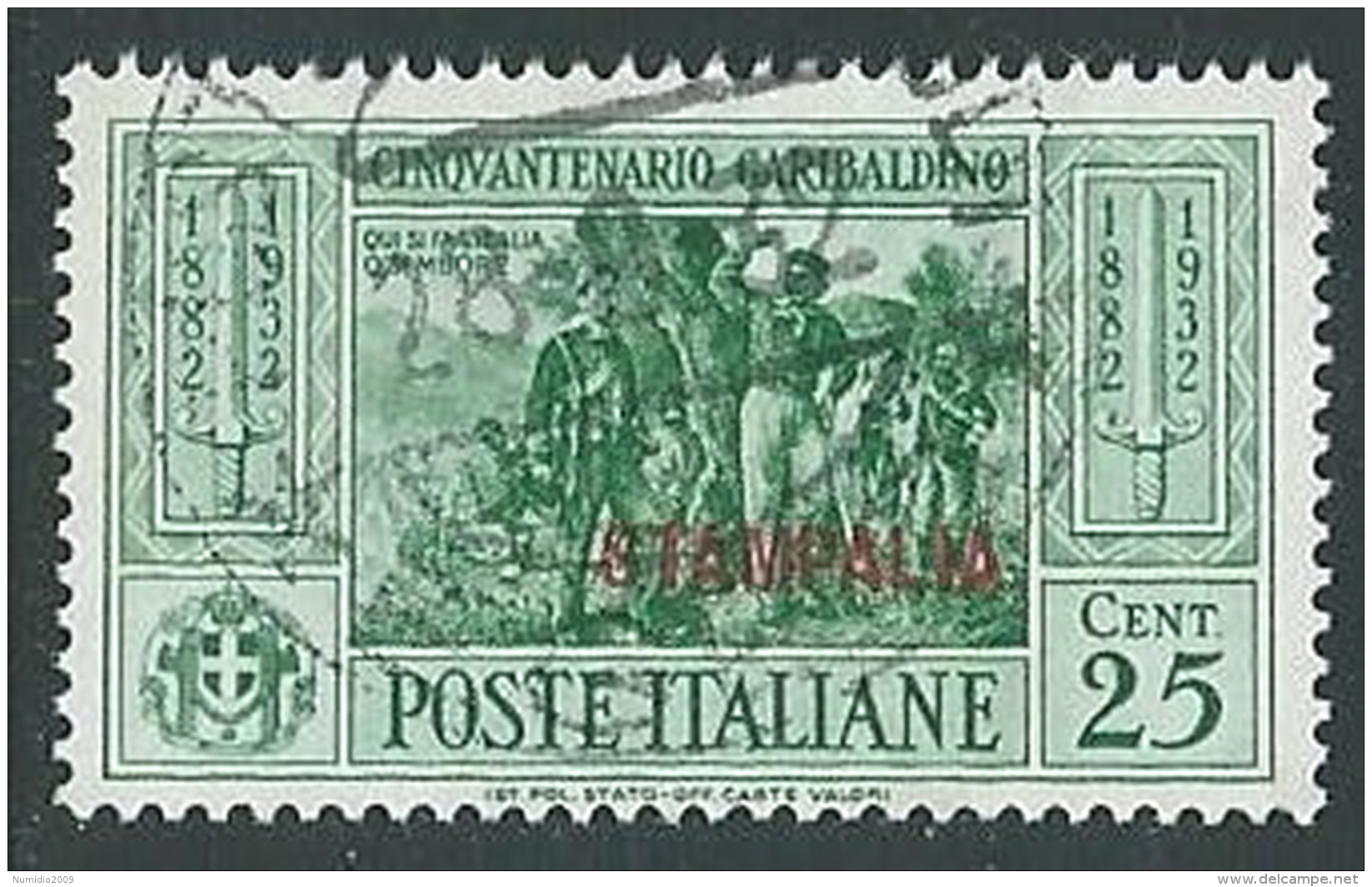 1932 EGEO STAMPALIA USATO GARIBALDI 25 CENT - U27-8 - Aegean (Stampalia)