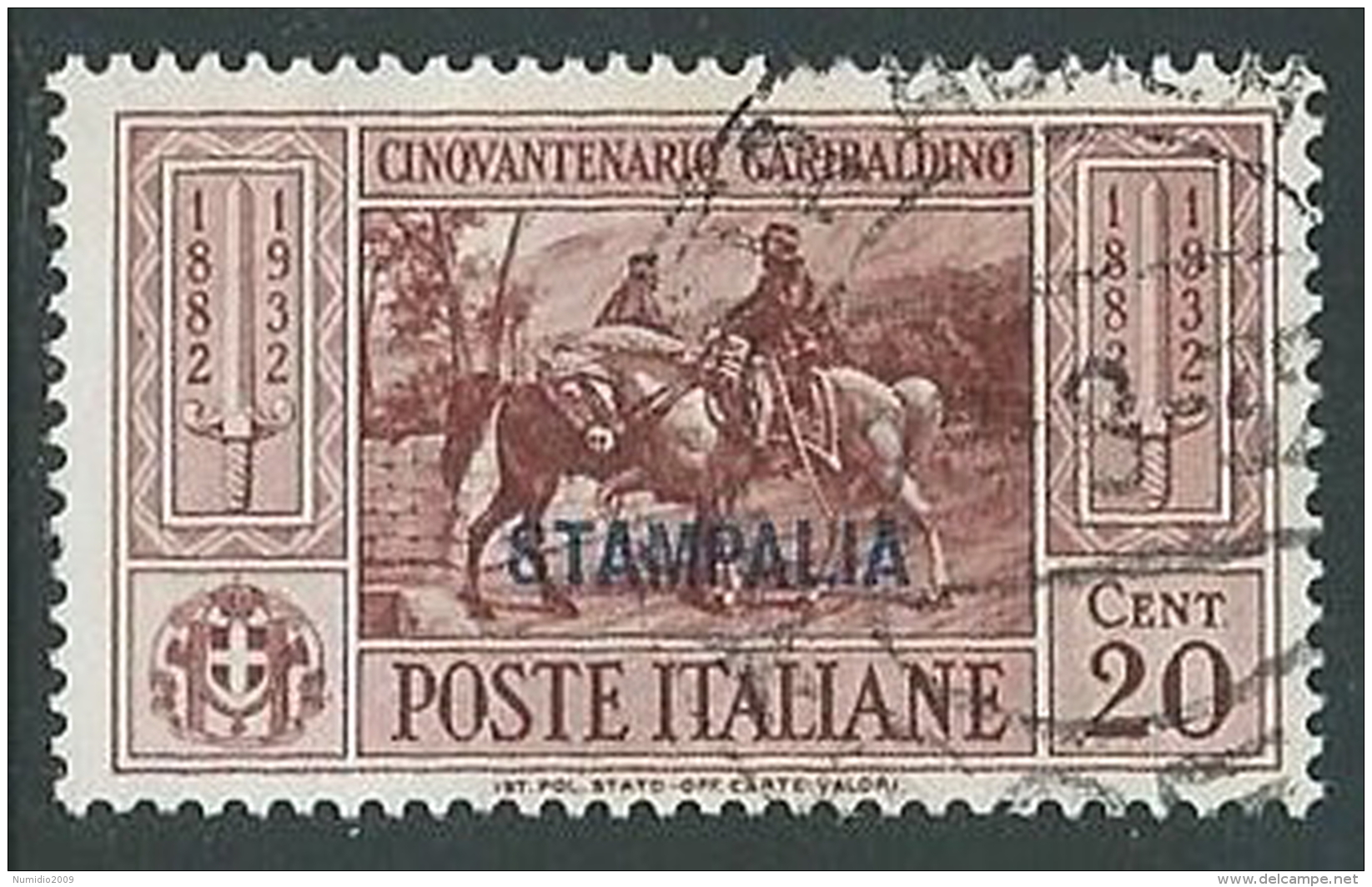 1932 EGEO STAMPALIA USATO GARIBALDI 20 CENT - U27-8 - Aegean (Stampalia)