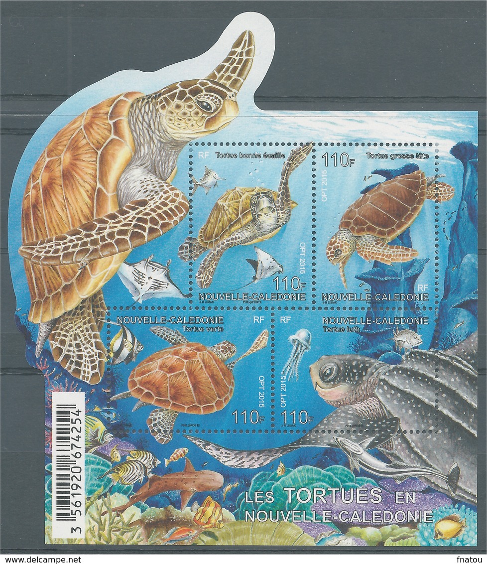 New Caledonia, Sea Turtles, 2015, MNH VF Souvenir Sheet Of 4 - Nuovi