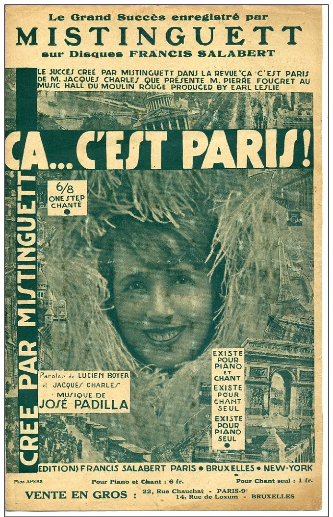 CAF CONC PARTITION REVUE MOULIN ROUGE MISTINGUETT ÇA C EST PARIS PADILLA 1926 - Autres & Non Classés