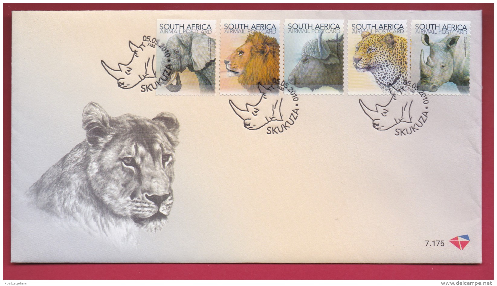 RSA, 2010 , Mint First Day Cover, Big 5 Armail Postcard,  7-175, F1244 - Covers & Documents