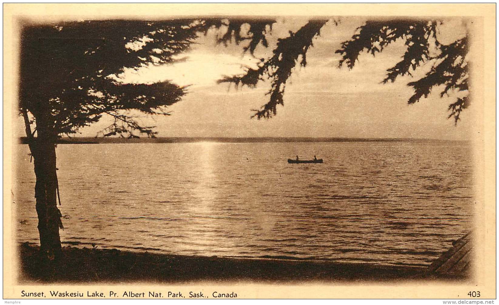 Sepia Illustrated Postcard   Sunset, Waskesiu Lake, Pr. Albert Nat. Park  Sask  # 403   Unused - 1903-1954 Reyes