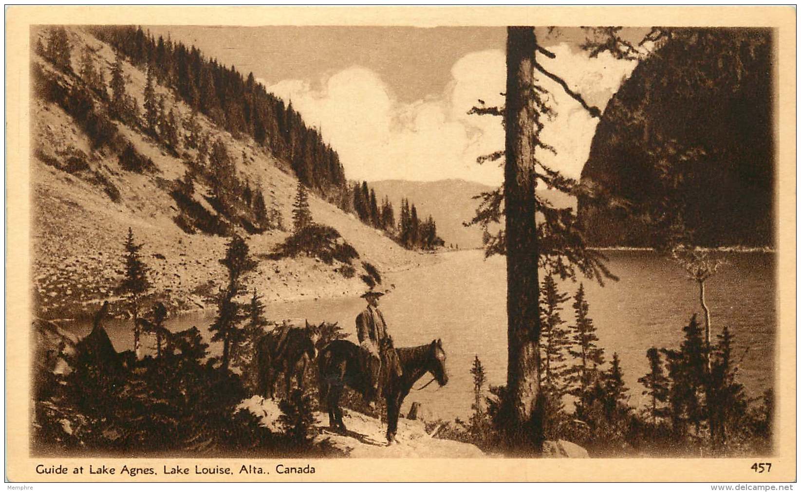 Sepia Illustrated Postcard    Guide At Lake Agnes, Lake Louise, Alta  #457   Unused - 1903-1954 Kings