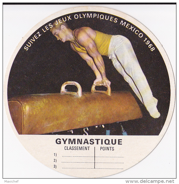 Carton Rond 100mm "Suivez Les Jeux Olympiques Mexico 1968" Gymnastique, Classement Des Trois Premiers - Altri & Non Classificati