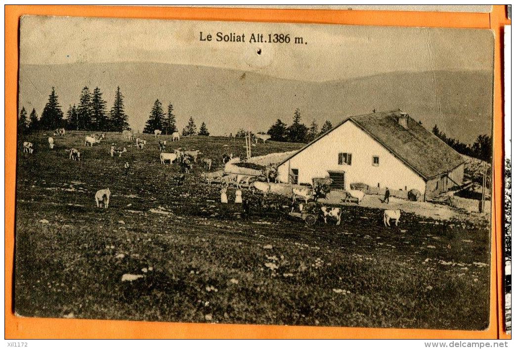 FAI-08  Ferme Le Soliat, Vaches, ANIME. Cachet Noiraigue 1909 .   Trou D'épingle. - Noiraigue 