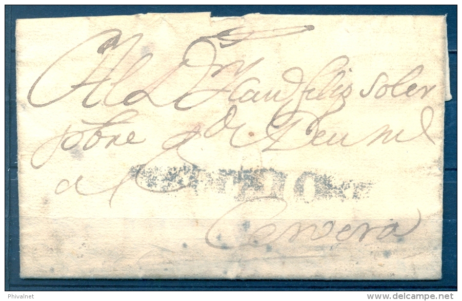 1742 , CATALUÑA , D.P. 5 , CARTA CIRCULADA ENTRE BARCELONA Y CERVERA , Nº 16 , RRR - ...-1850 Préphilatélie