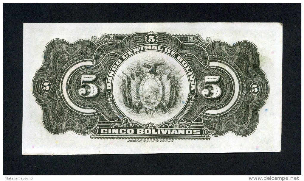 BOLIVIA BILLETES 1928;  "5 BOLIVIANOS" &ndash;BANCO CENTRAL DE BOLIVIA. - Bolivie