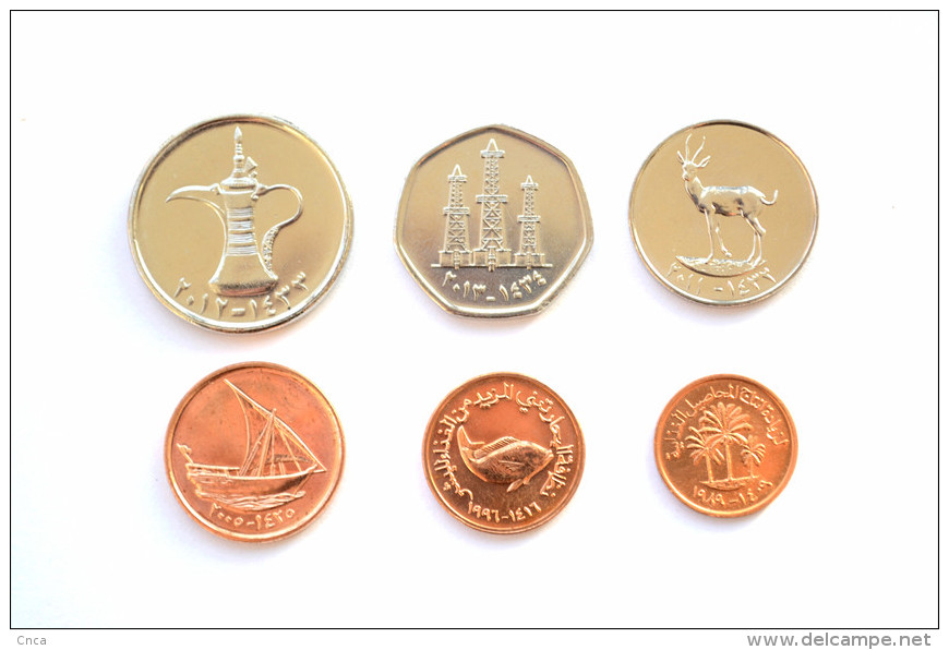 United Arab Emirates Complete Set Of 6 Coins, 1; 5; 10; 25;50 Fils,1 Dirham, UNC Middle East Coins - Emirats Arabes Unis