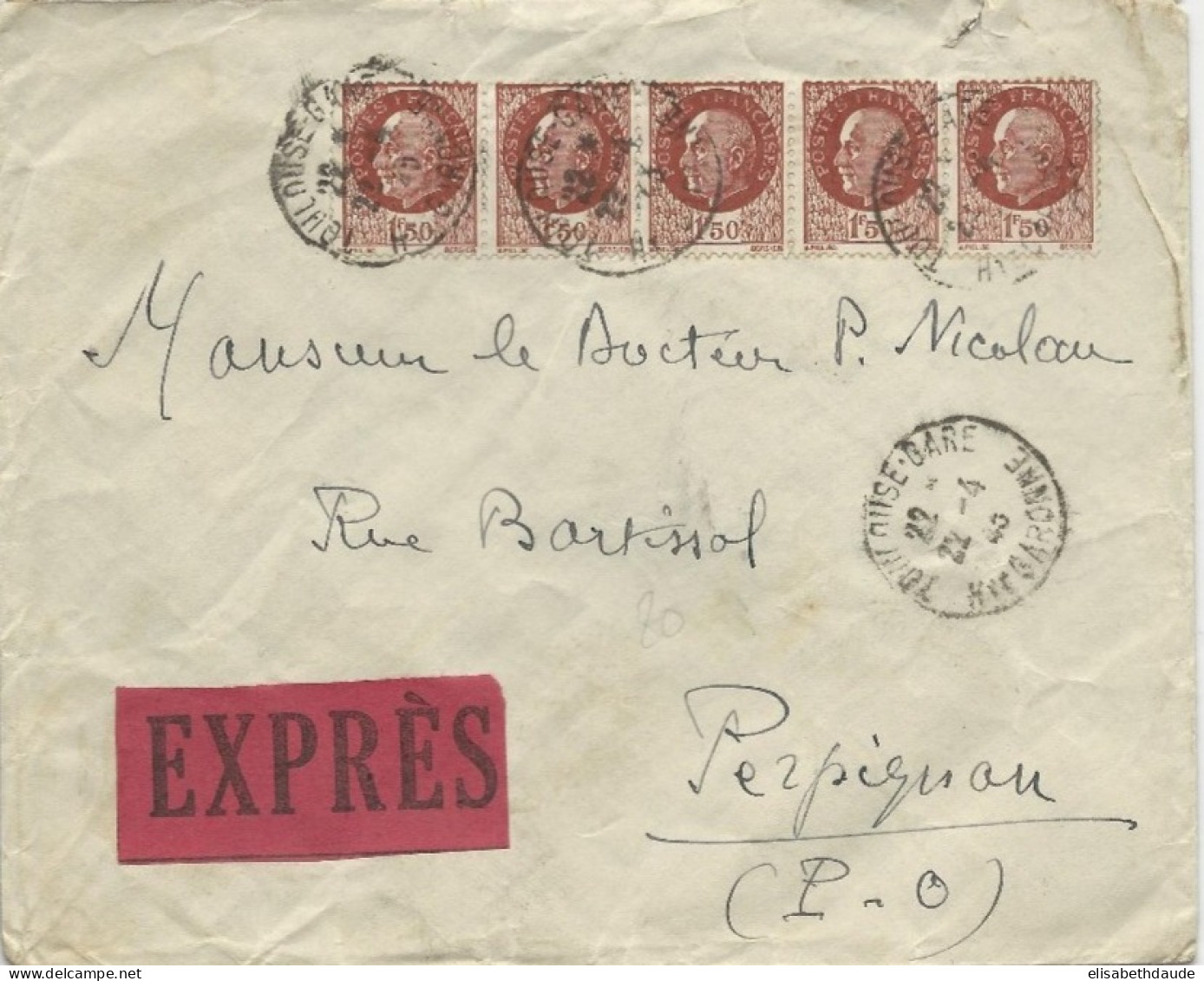 1943 - ENVELOPPE EXPRES De TOULOUSE (HTE GARONNE) Pour PERPIGNAN - PETAIN - 1941-42 Pétain