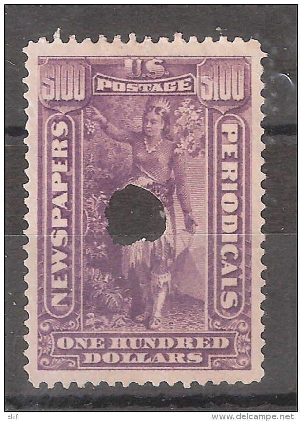 USA Newspaper & Periodicals / Journaux 1895, Scott PR 125 , $ 100  Purple, Obl Par Perforation / Punched , TB - Zeitungsmarken & Streifbänder