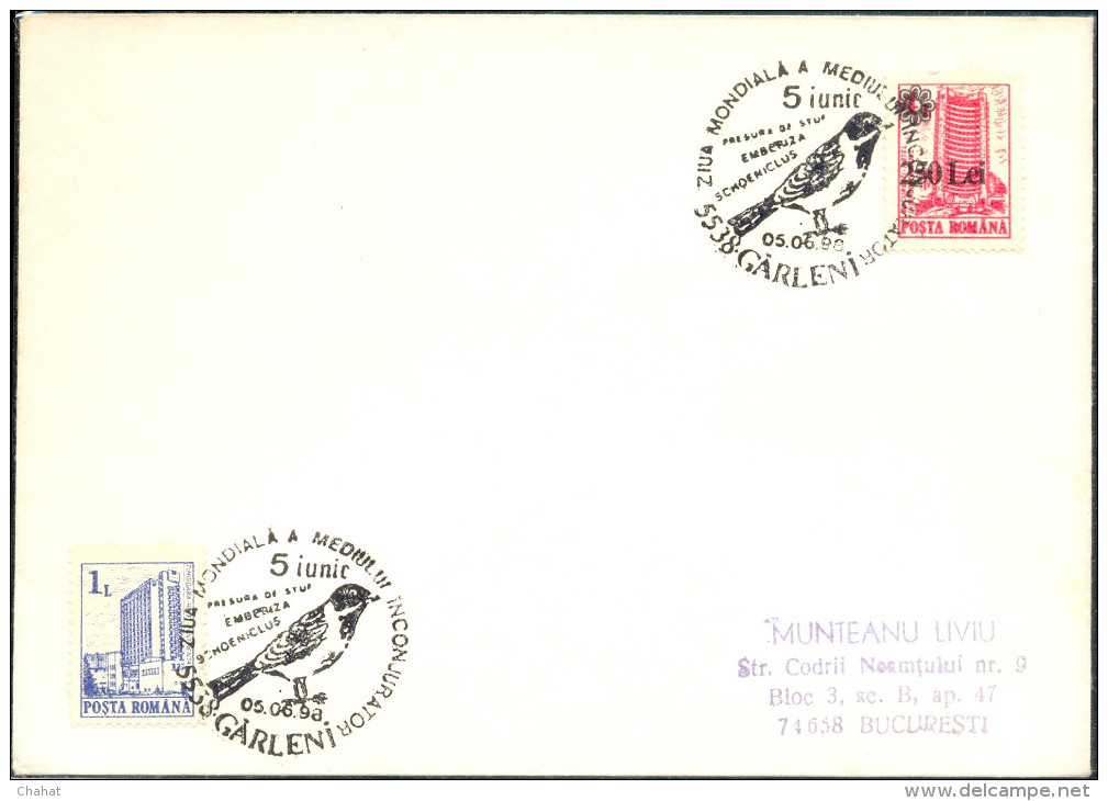 BIRDS-COMMON RED BUNTING-SPECIAL POSTMARK- ON COVER-ROMANIA-SCARCE-BX1-280 - Spechten En Klimvogels