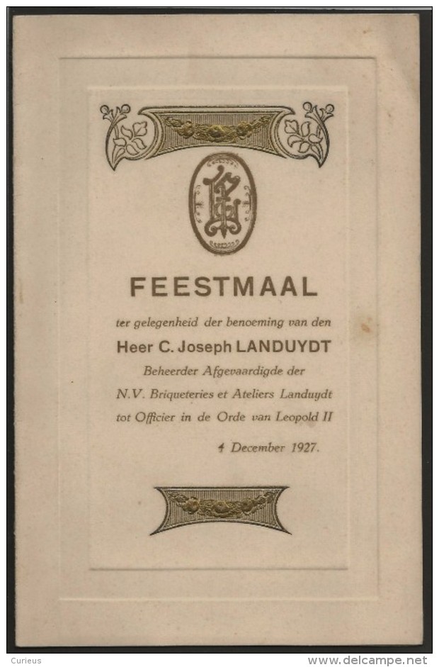 RUMST * FEESTMAAL * C. JOSEPH LANDUYDT * N.V. BRIQUETERIES ET ATELIERS LANDUYDT * 1927 * 18.50 X 12 CM - Menus