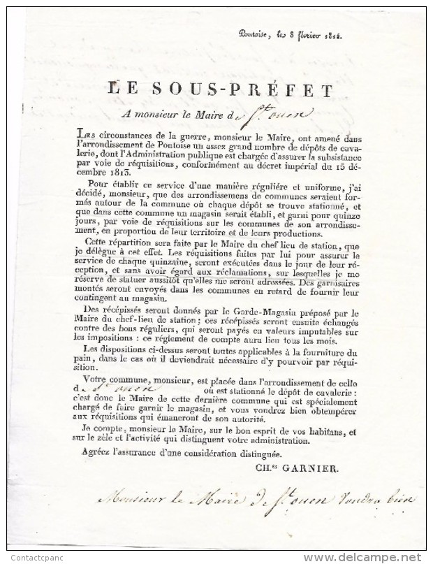 SAINT - OUEN L' AUMÔNE ( 95 )  -  Réquisition  Pour Les Dépôts De Cavalerie  ( Ft = 18 Cm X 24 Cm  ) - Saint-Ouen-l'Aumône