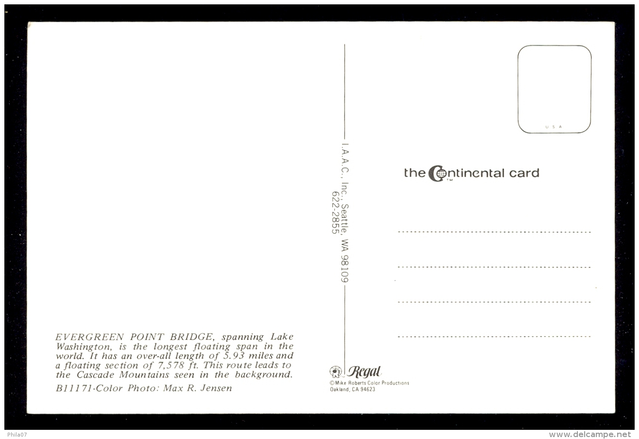 Evergreen Point Floating Bridge / Postcard Not Circulated - Seattle