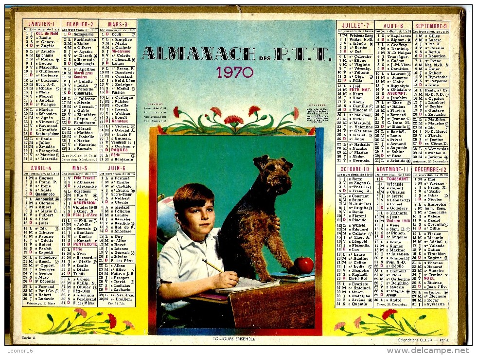 ALMANACH DES P.T.T 1970 (54)  -  Complet ** TOUJOURS ENSEMBLE Avec MON CHIEN ** Calendrier * OLLER * Série A - Big : 1961-70