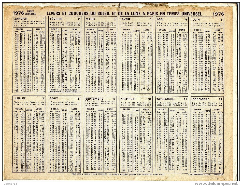 ALMANACH DES P.T.T 1976 ()  -  Incomplet ** ECOUTE BIEN MON CHIEN ** Calendrier * OLLER * N° 101 - Tamaño Grande : 1971-80