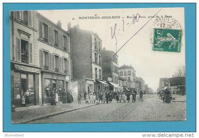 CPA 4 - Animée Rue De Paris Prise De La Poste MONTREUIL SOUS BOIS 93 - Montreuil