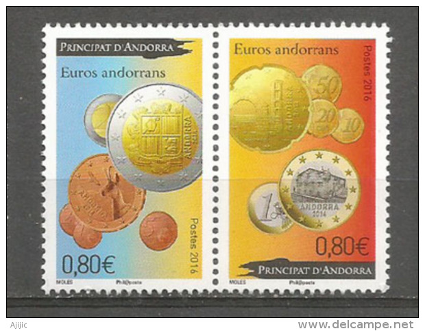 Mise En Circulation Des Premières Pièces En Euro En ANDORRE, Paire Timbres Neufs ** Se-tenant - Unused Stamps