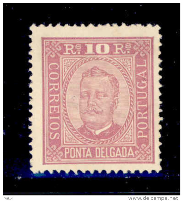 ! ! Ponta Delgada - 1892 D. Carlos 10 R - Af. 02 - No Gum - Ponta Delgada