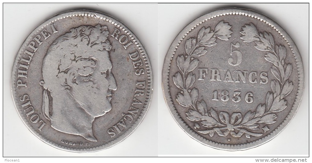 **** 5 FRANCS 1836 MA MARSEILLE - LOUIS-PHILIPPE - TRANCHE EN RELIEF - ARGENT - SILVER **** EN ACHAT IMMEDIAT !!! - 5 Francs