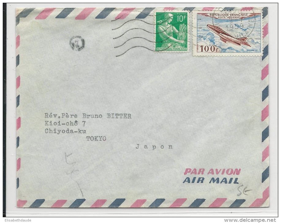 1959 - ENVELOPPE Par AVION D'ILLE ET VILAINE Pour TOKYO (JAPON) - 1921-1960: Période Moderne