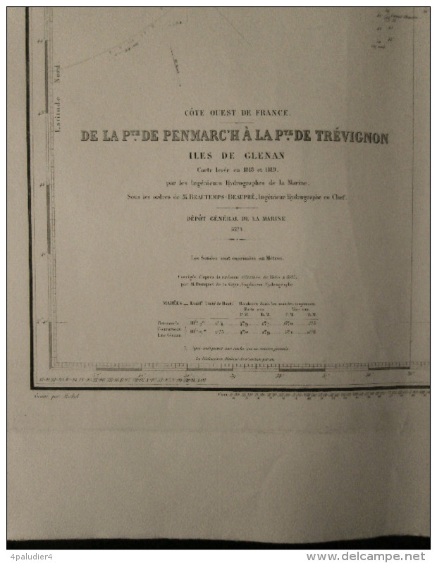 ( BRETAGNE Finistère ) Carte Marine DE LA POINTE DE PENMARC'H à La POINTE DE TREVIGNON ILES DES GLENANS 1891 - Cartes Marines