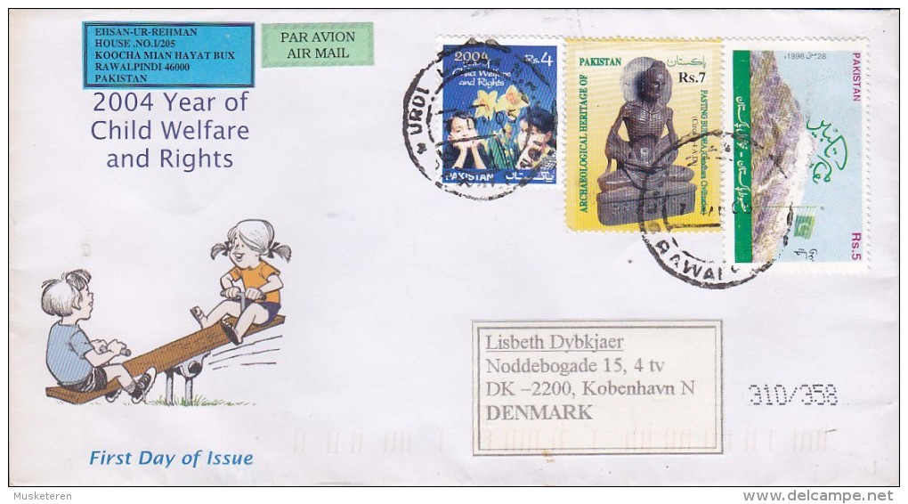 Pakistan PAR AVION Air Mail Label 2005 Cover Brief Denmark Archaeological Heritage Fasting Buddha Stamp (2 Scans) - Pakistan