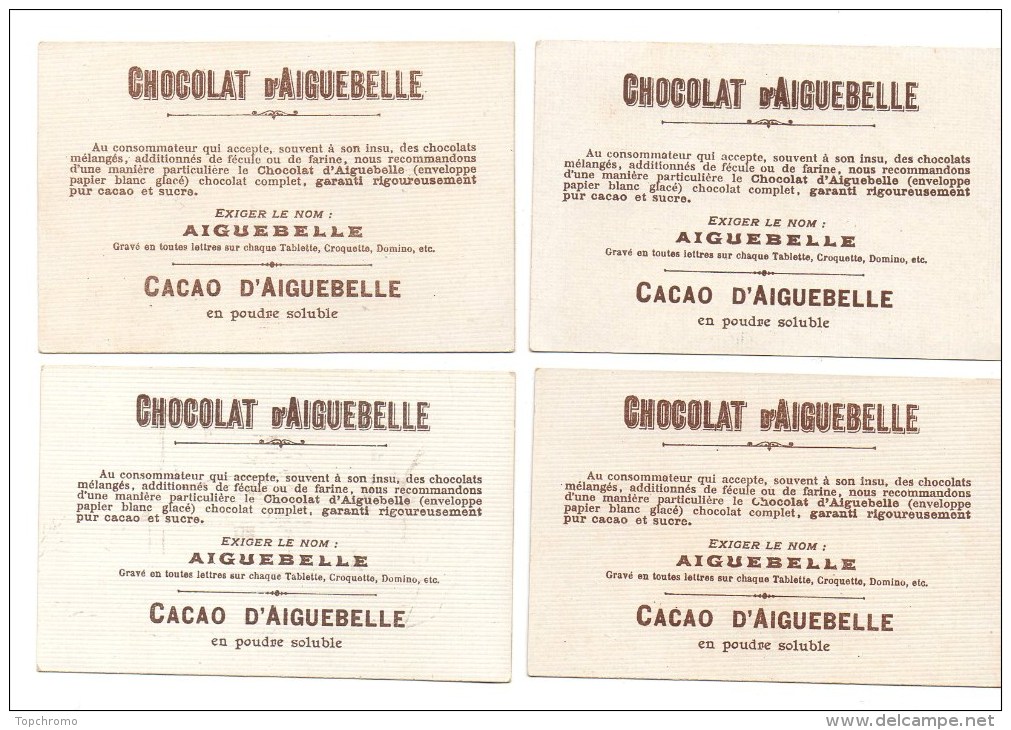 CHROMO Chocolat Aiguebelle (4 Chromos) Paysage Hiver Neige Campagne Chasseur Maison Bois Forêt Voilier Papier Toilé - Aiguebelle