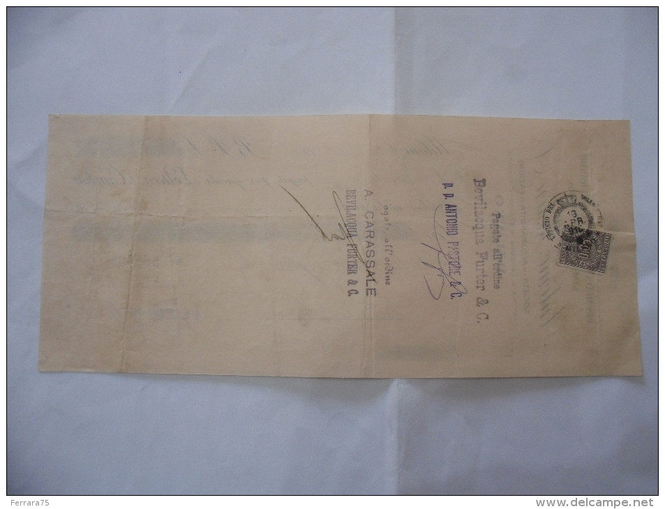 ASSEGNO PREMIATA DISTILLERIA DI LIQUORI STABILIMENTO ENOLOGICO ANTONIO PASTORE MILANO  1910 - Cheques & Traveler's Cheques