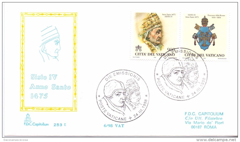 FDC CAPITOLIUM - VATICANO - 1998 - I PAPI E GLI ANNI SANTI 1300-2000 - SISTO IV - FDC