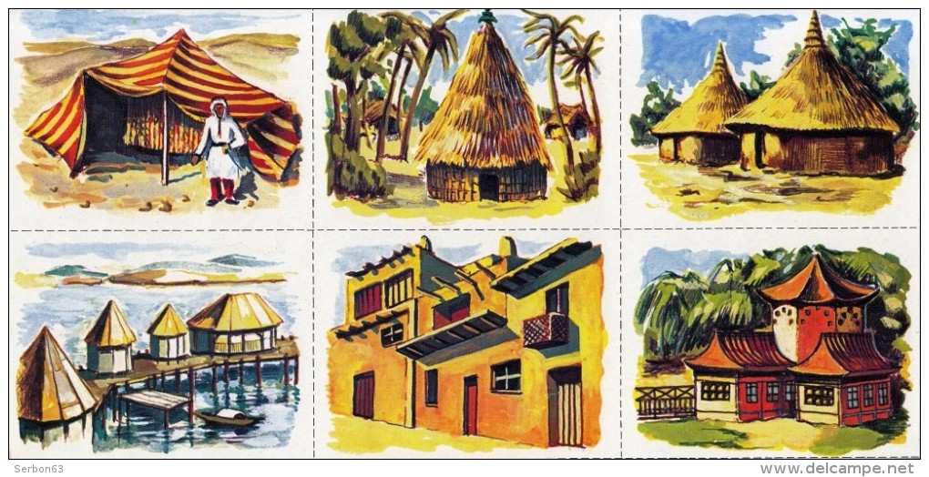 1 PLANCHE DE 6 IMAGES CARTONNÉES 6X8cm LES HABITATIONS DU MONDE COULEUR EDITIONS LES PLAISIRS ET LES JEUX VERS 1980/90 - 6-12 Ans