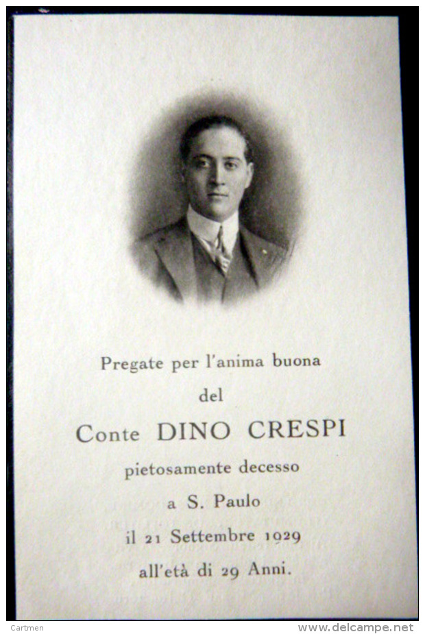 ITALIE  FAIRE PART DE DECES MEMENTO MORI  GENEALOGIE  COMTE DINO CRESPI   AVEC PHOTO - Altri & Non Classificati