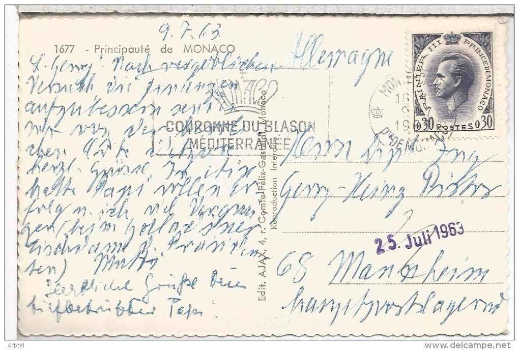 MONACO TP 1963 MAT CORONA CROWN - Lettres & Documents
