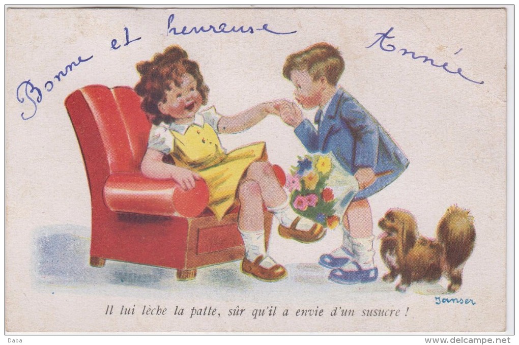 Carte De Janser.  Il Lui Lèche La Patte.... - Janser