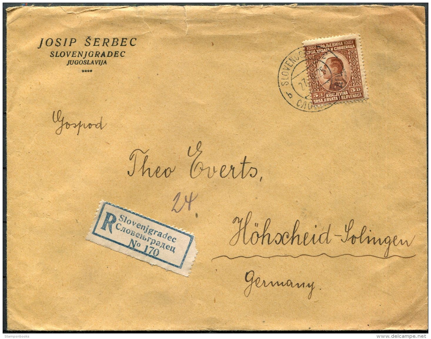 1925  Slovenjgradec Registered Cover - Hohscheid, Germany - Covers & Documents