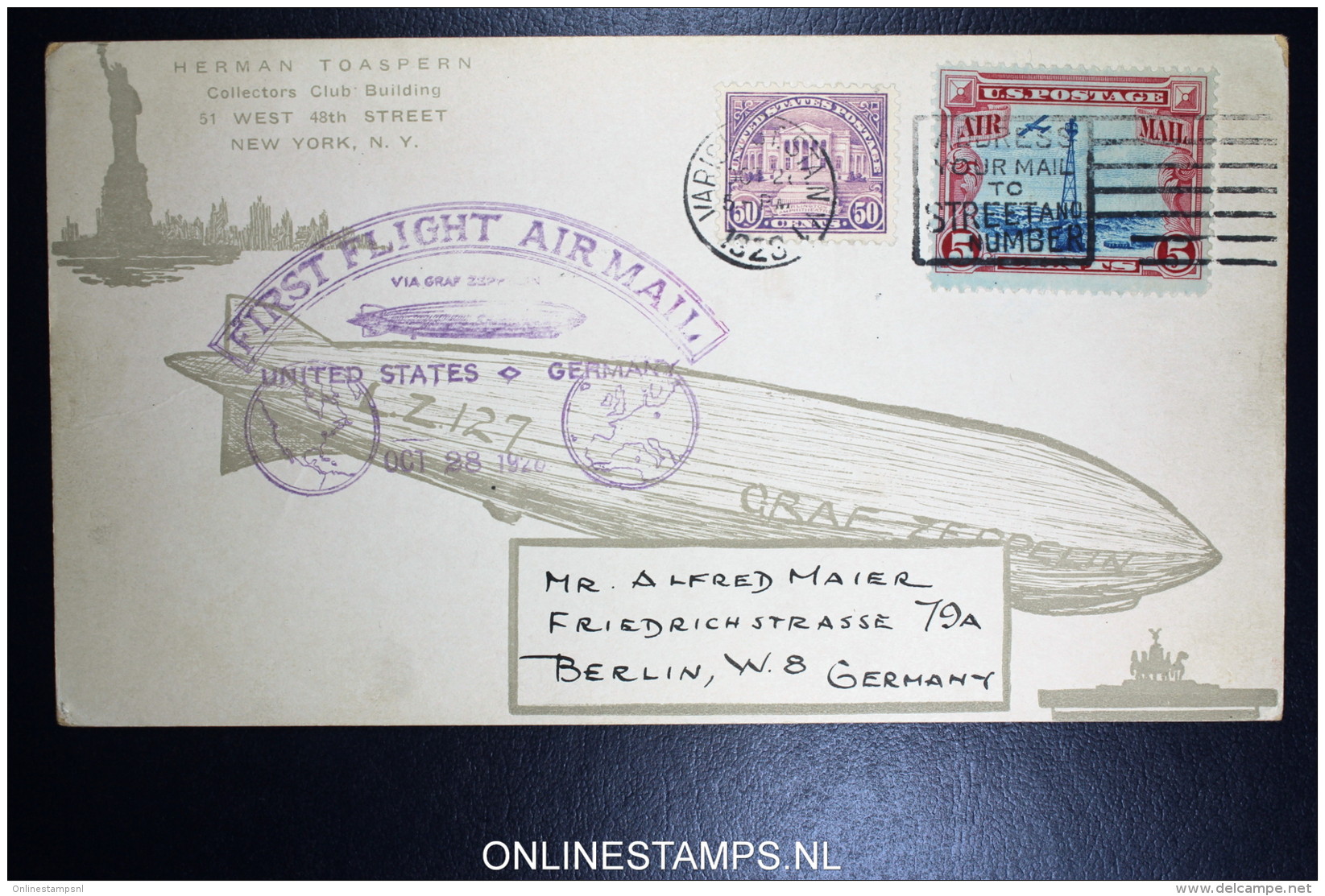 Graf Zeppelin First Flight USA Germany 0ct 1928 Mixed Stamps - 1c. 1918-1940 Storia Postale