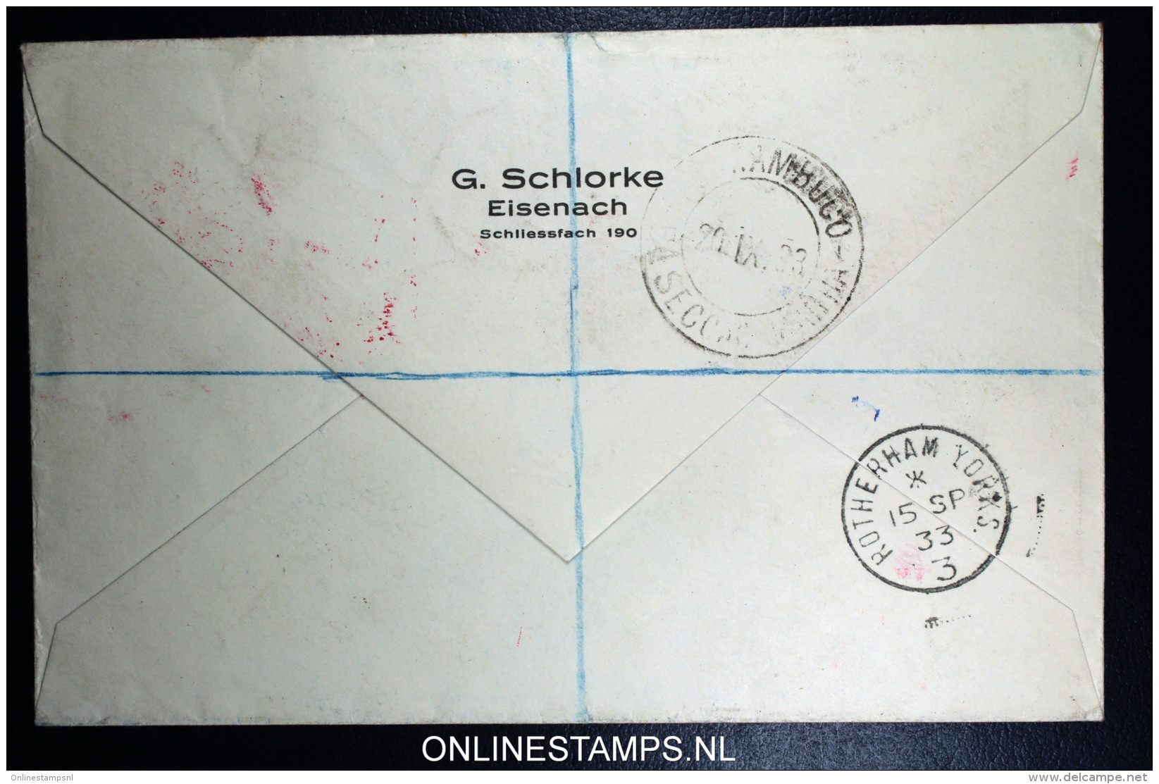 Graf Zeppelin 7. Südamerikafahrt  Sieger 232 B Rotherham Berlin Friedrichshafen Pernambuco Brasil. Registered Cover - Briefe U. Dokumente